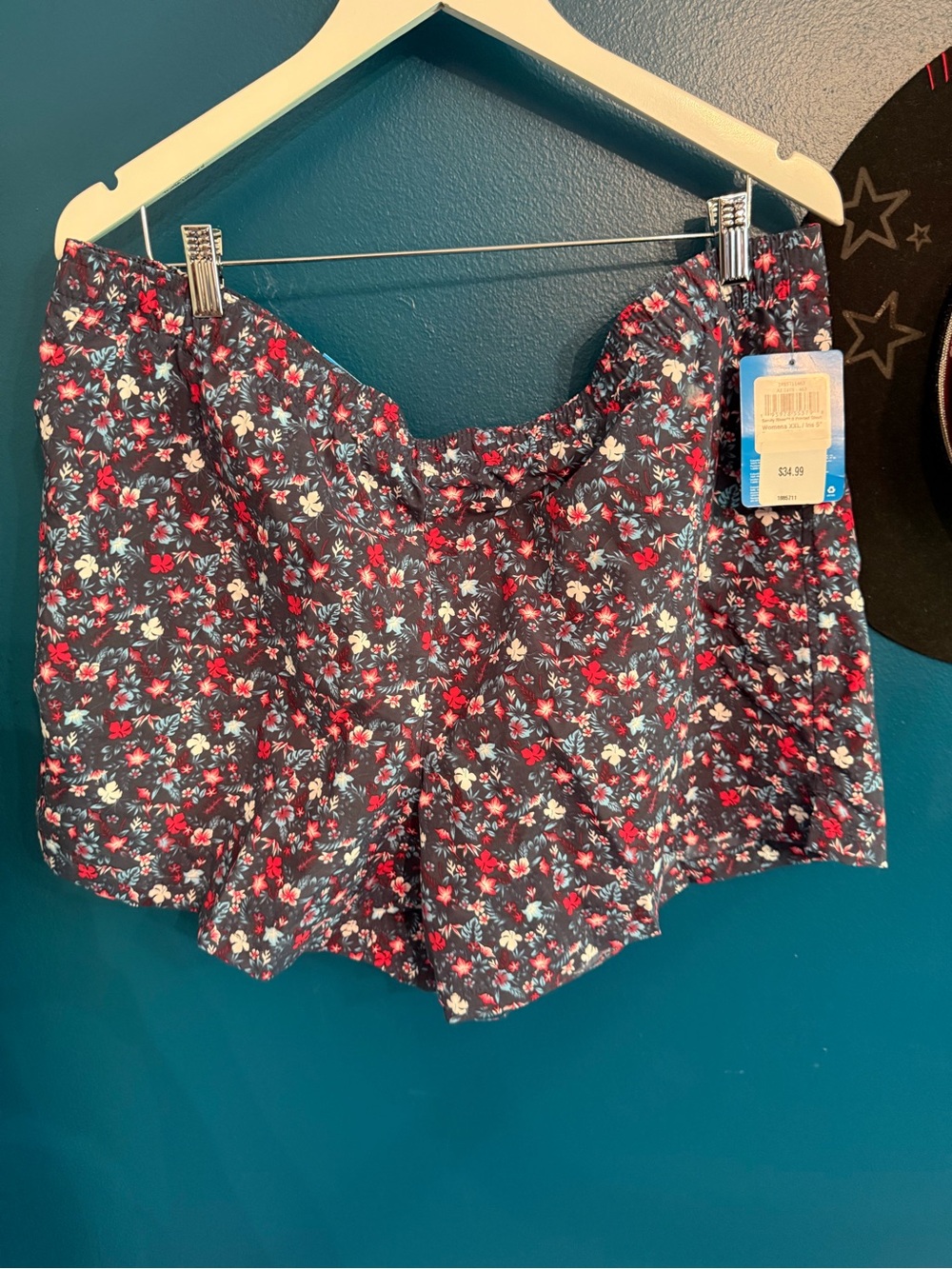 Columbia Women’s Floral Athletic Shorts — Navy with Red & White Flowers